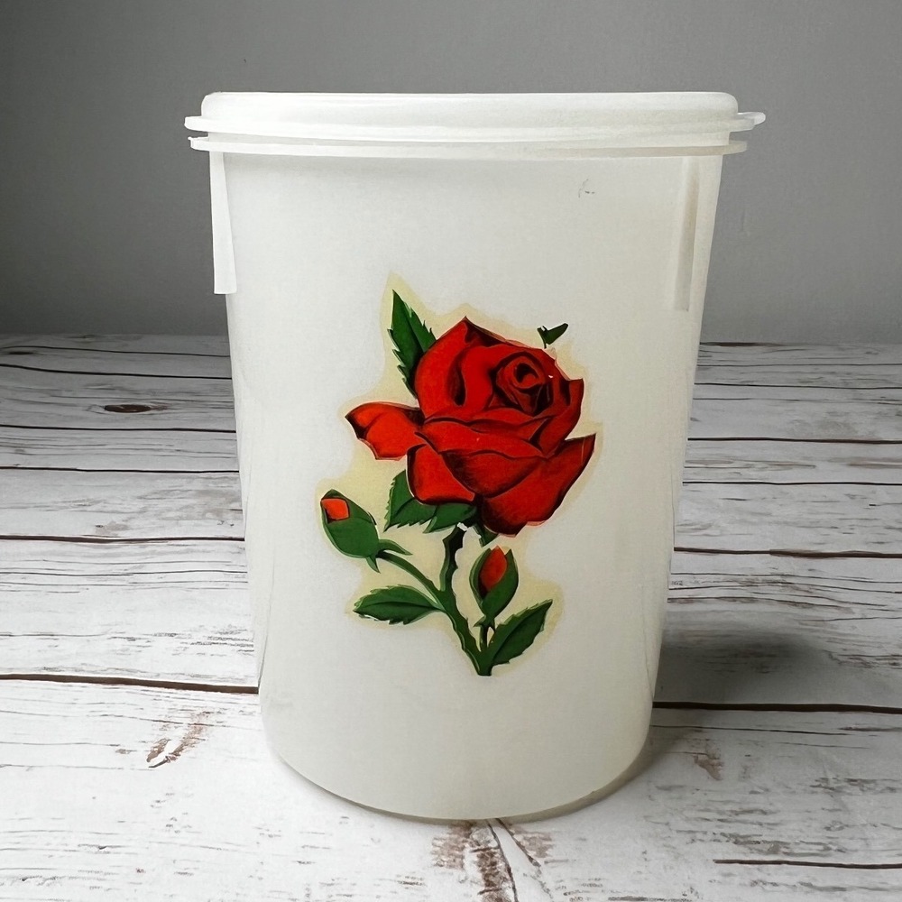 Super Seal Canister Vintage Red Rose Floral Plastic Storage Container Large